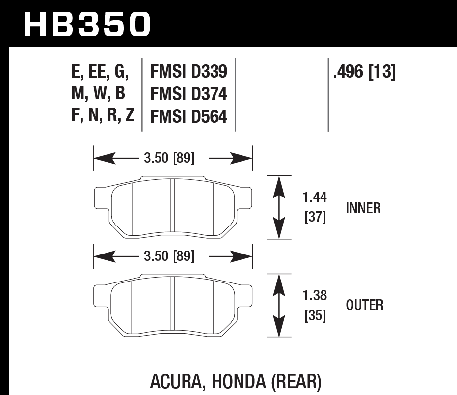 HB350F.496 - Hawk HPS Brake Pads; Rear - Image 2