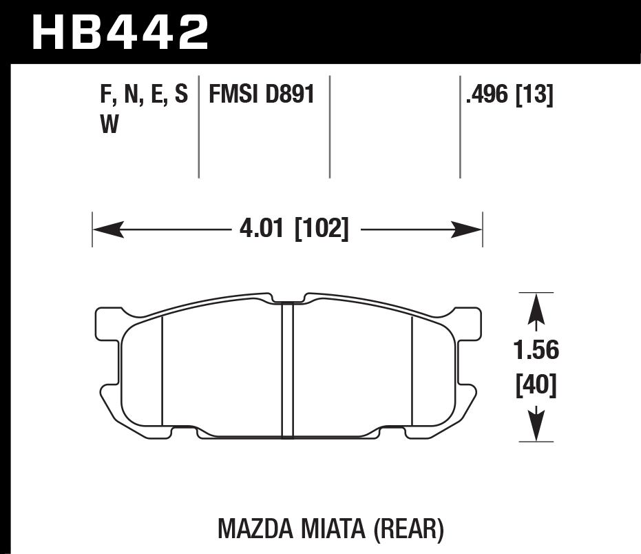 HB442N.496 - Hawk HP Plus Brake Pads; Rear