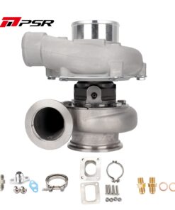 PSR3582 Compact Dual Ball Bearing Turbocharger - STAINLESS STEEL V-BAND INLET, V-BAND OUTLET, 0.64A/R + T4 Adapter