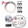 Pulsar – Dual Ball Bearing Turbocharger – Billet Compressor Wheel + Unison Ring + 9 Vanes + Rebuild Repair Kit for 05-07 Ford 6.0L Powerstroke Diesel Stock Turbo Only -Application: Stock turbo parts Fitment - No modifications required. 2005-2007 Ford 6.0L Powerstroke Stock Turbo ONLY -Item Details: Billet Compressor Wheel Inducer: 56.83mm Billet Compressor Wheel Exducer/Tapered Tip Exducer: 82.04mm/87.33mm Billet compressor Wheel Blade Height: 33.81mm Billet compressor Wheel Bore: Threaded-M7x1.0LHT Billet compressor Wheel Blades: 6+6 Stepped gap seal ring on the turbine end Stepped gap seal ring on the compressor end Twin hydrodynamic journal bearings 360-degree thrust bearing system High-Quality Stainless Steel unison/nozzle ring High Nickle content Alloy 13.2mm vanes Reference OE Part #: 3C3Z-6C885-A -This rebuild kit contains: 1*BILLET COMPRESSOR WHEEL 1*Stainless Steel unison/nozzle ring 9*Nickle content Alloy 13.2mm vanes 1*SEAL O-RING 1*360 DEGREE THRUST BEARING 1*THRUST COLLAR 1*THRUST SPACER 3*SEAL PLATE BOLT 2*JOURNAL BEARING 1*BEARING SPACER 1*SMALL SEAL O-RING 5*HOUSING BOLT 1*COMPRESSOR END SEAL RING(STEPPED GAP) 1*TURBINE END SEAL RING(STEPPED GAP) -Special Note: 1. This billet compressor wheel is not compatible with 03-04 59mm Inducer. Please check DOUBLE your sizing prior to purchase. 2. Professional install is highly recommended! Please ask all questions prior to purchase! 3. Highly recommended getting the CHRA VSR balanced after rebuild (is required for warranty purposes)!
